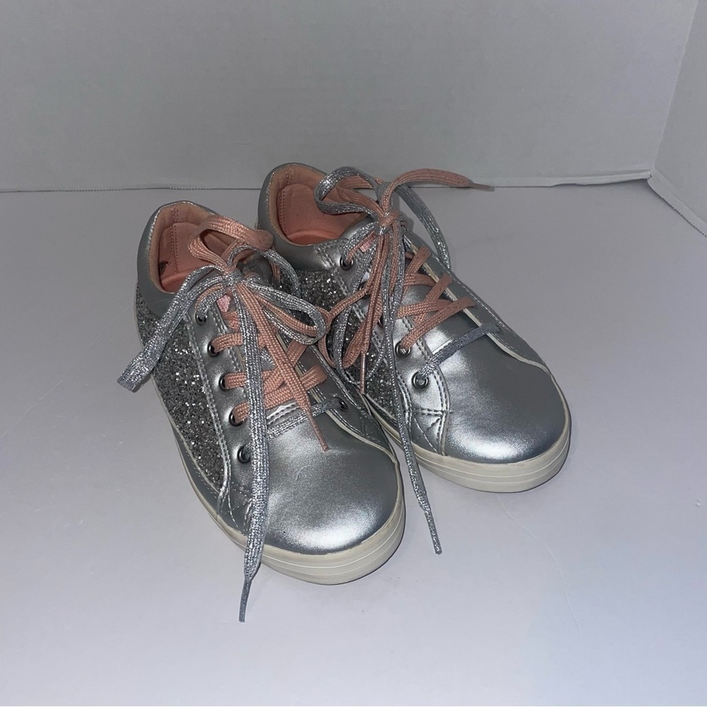 Hanna Anderson Elvira Pink and Silver Glitter Sneakers Size 2 EUC - Picture 2 of 7